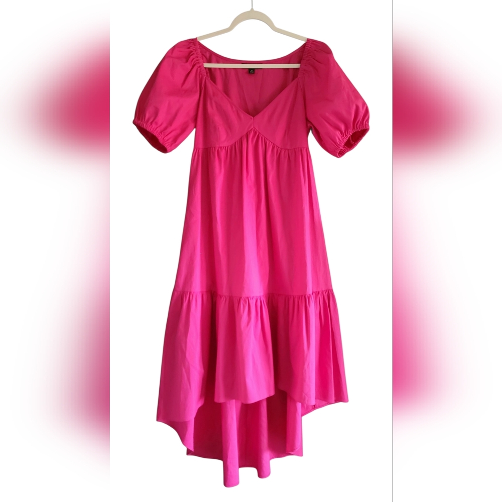 New INC International‎ Concepts Puff-Sleeved High-Low Midi Dress Medium Pink - Picture 2 of 14